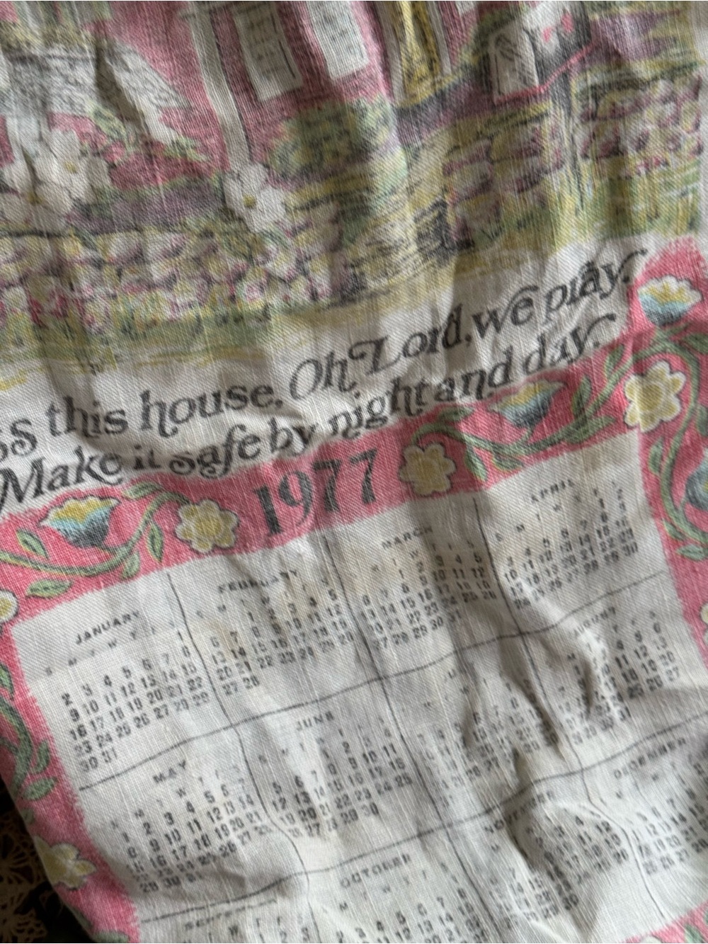 Vintage Pink and Green Floral Calendar Tea Towel - Picture 6 of 7